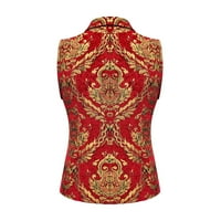 Symoid Mens Casual Coats Vest- Мода ежедневно парти ежедневно отпечатано двойно гърди блейзър яке червено s