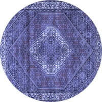 Ahgly Company Machine Pashable Indoor Round Medallion Blue Traditional Area Cugs, 3 'Round