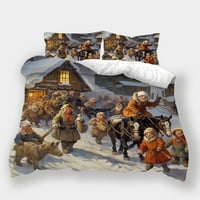 3D завивка покрива покривки за сняг дървена къща Коледа текстил черни животни анимационни фигури фигури за покритие на леглото